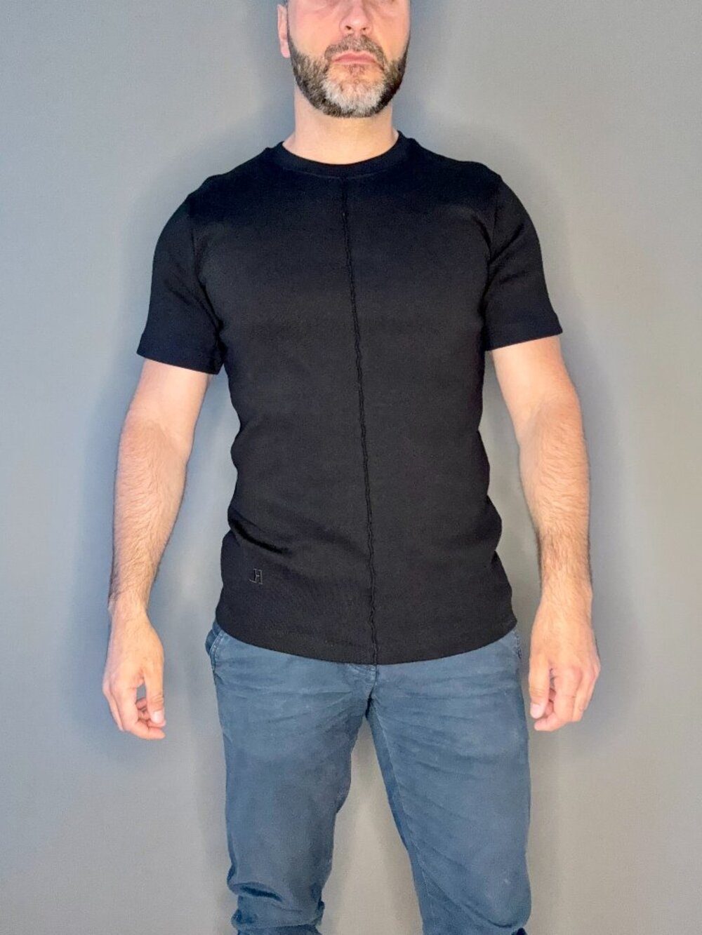 Helmut Lang Men Black Exposed Seam T-Shirt HL Logo Tee